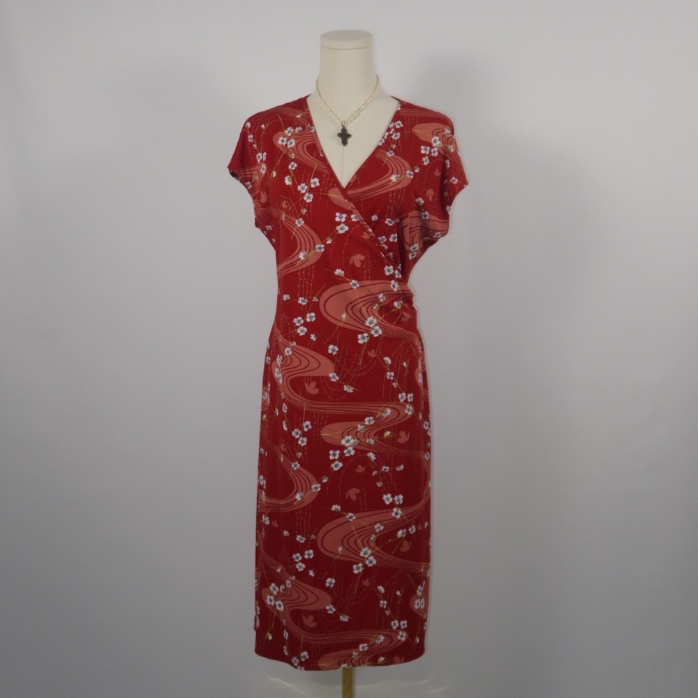 Parallel Studio Red Floral Wrap Midi Dress Women's S/M